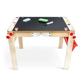 Colorful Wooden Kids Study Desk Clipart with Playful Design and Chalkboard Surface
