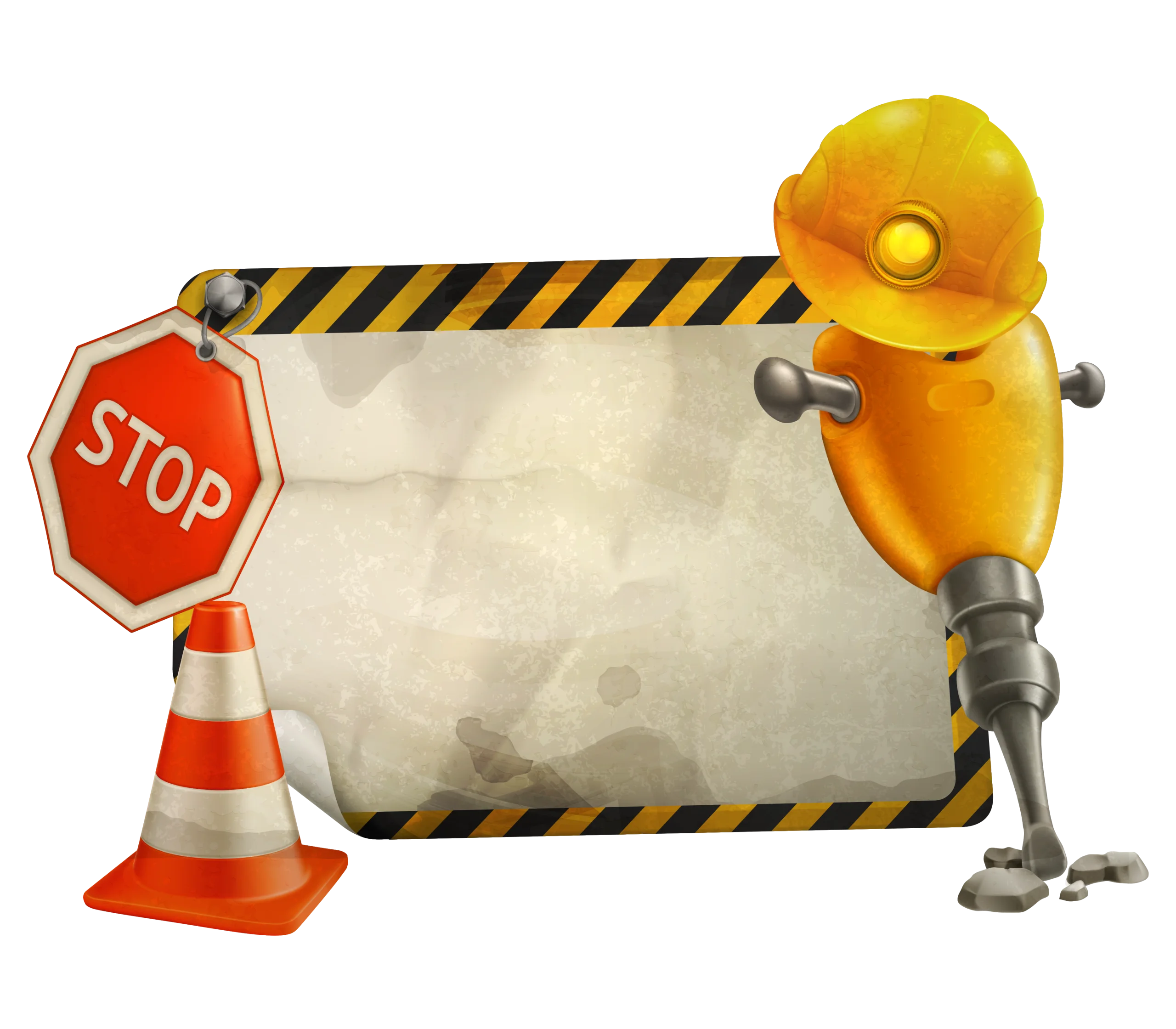Construction Safety Warning Clipart with Cartoon Worker and Stop Sign