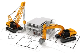 Construction Site Architectural Clipart with Machinery and Building Plans