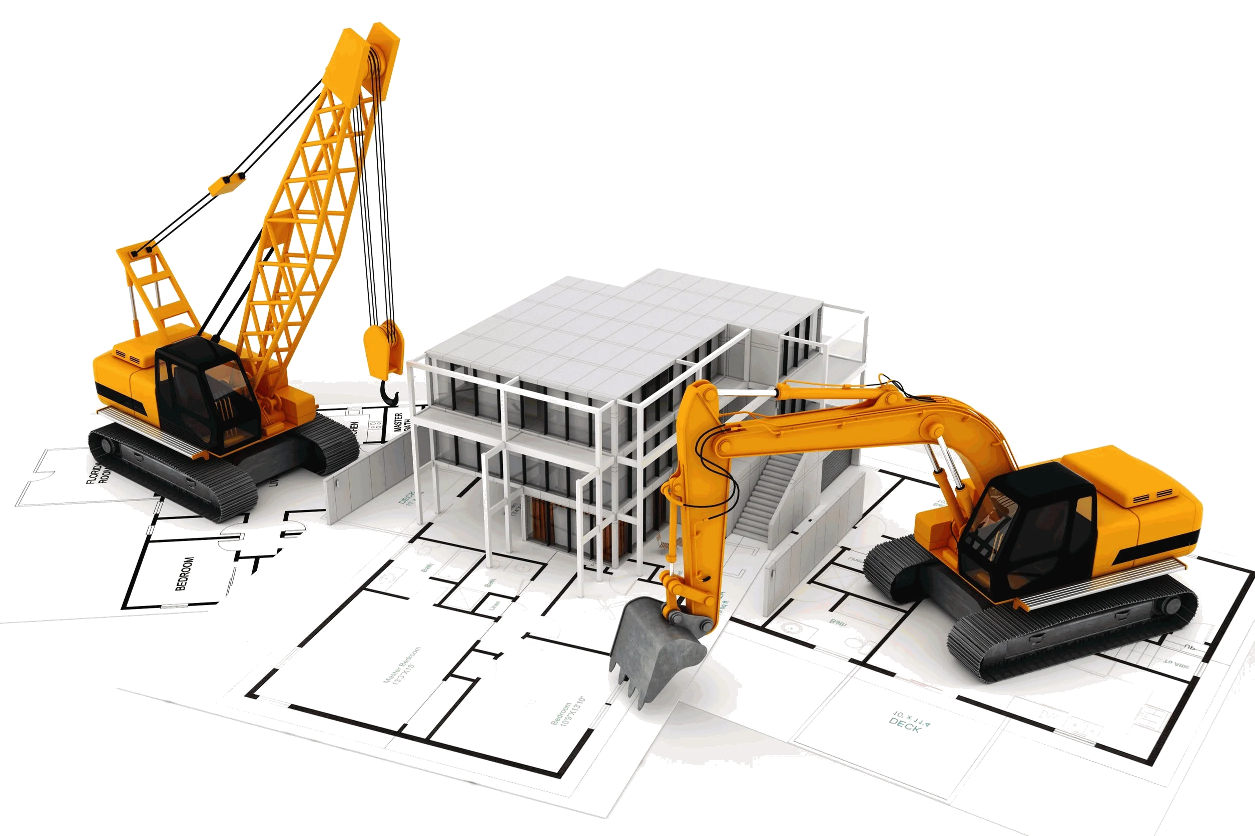 Construction Site Architectural Clipart with Machinery and Building Plans