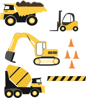 Construction Site Machinery and Safety Gear Clipart Collection for Design Projects