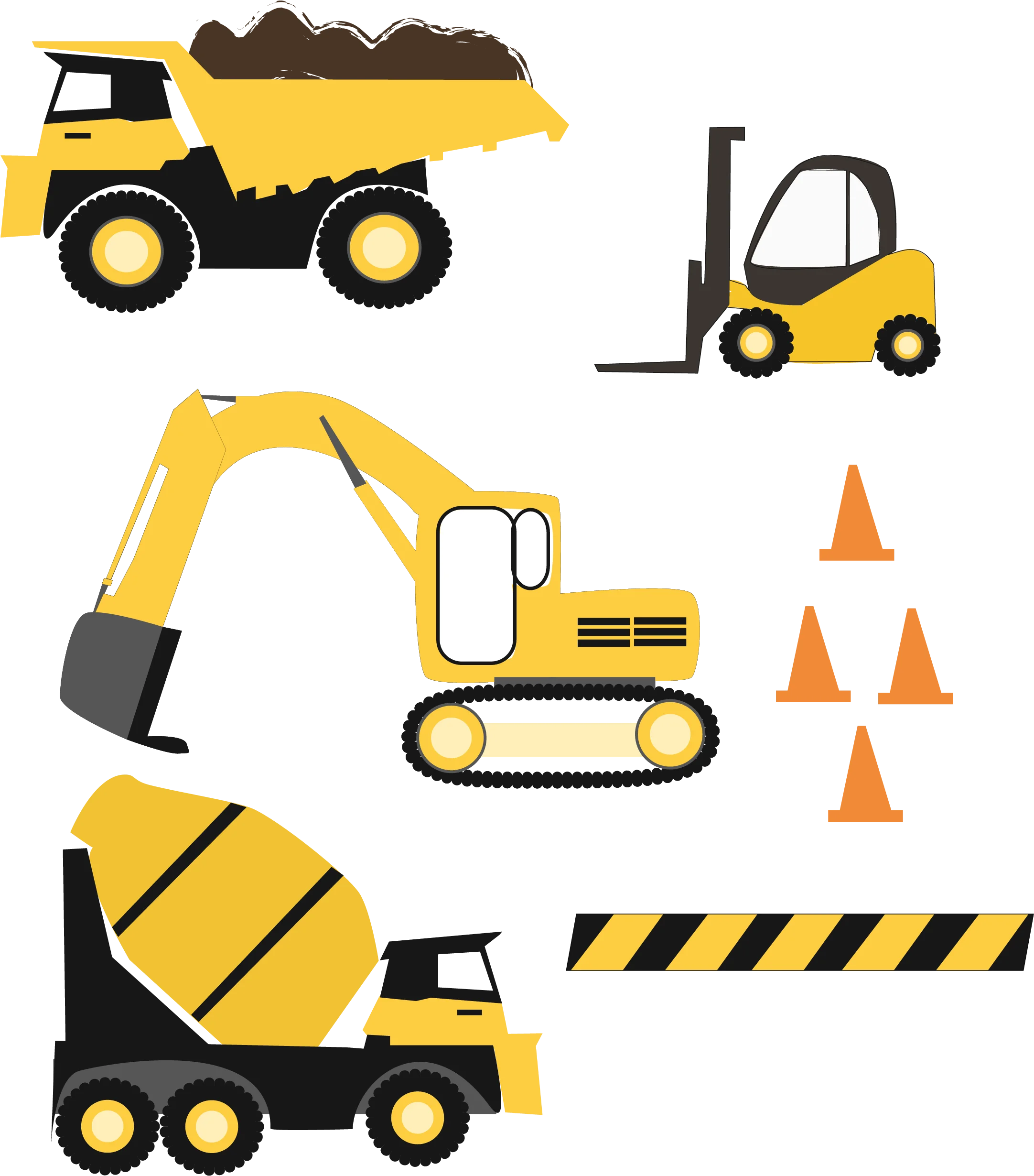 Construction Site Machinery and Safety Gear Clipart Collection for Design Projects