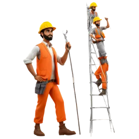 Construction Site Safety Workers in Bright Protective Gear Clipart Illustration