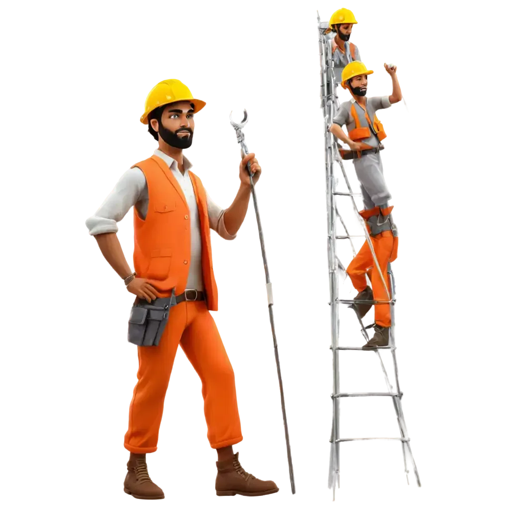 Construction Site Safety Workers in Bright Protective Gear Clipart Illustration