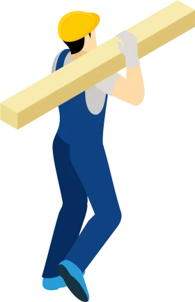 Construction Worker Carrying Wooden Beam Clipart - Professional Builder Illustration