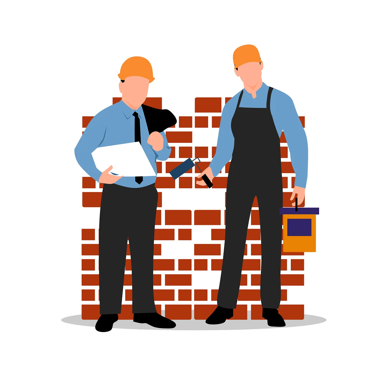 Construction Workers Building Brick Wall Clipart Illustration of Professional Laborers