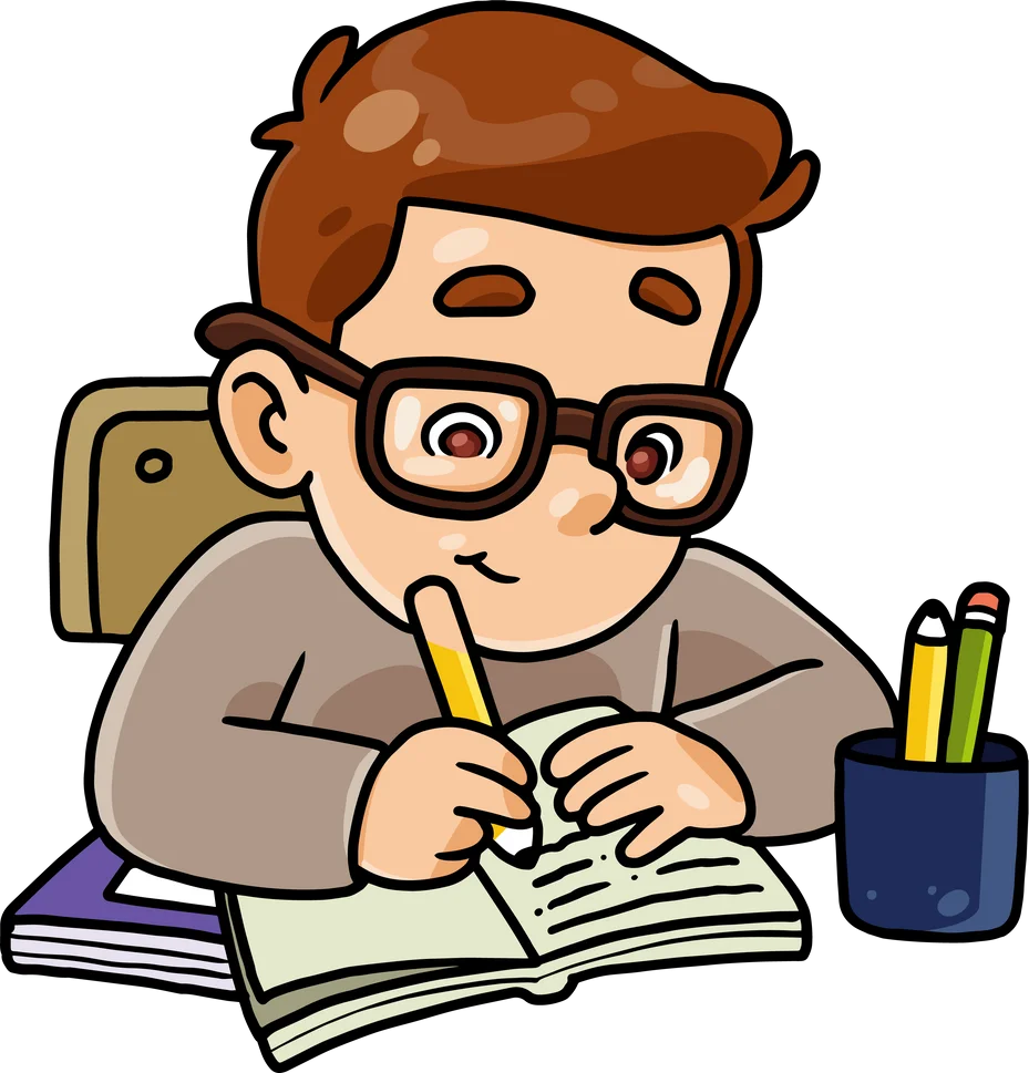 Diligent Student Doing Homework Clipart: Learning with Focus and Determination