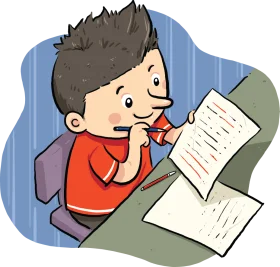 Diligent Student Focusing Intently on Homework Assignment Clipart Illustration