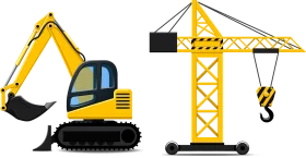 Heavy Construction Equipment Clipart: Excavator and Tower Crane Illustration