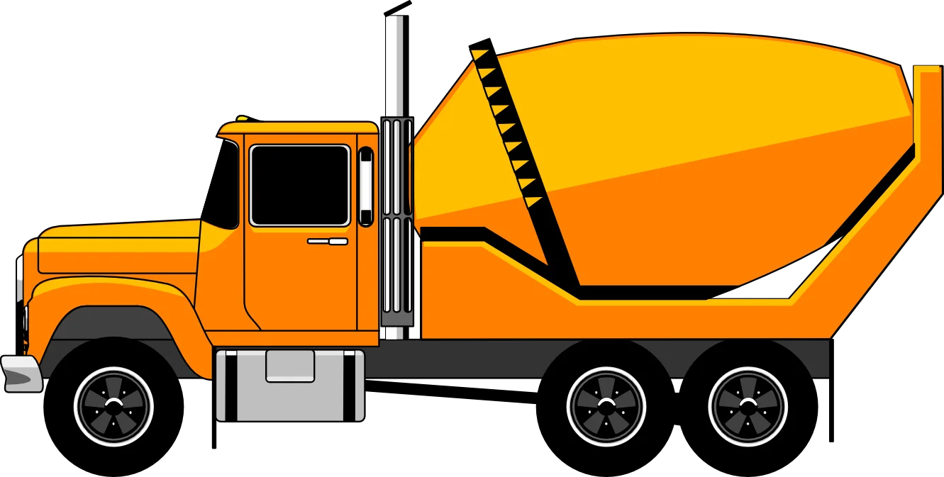 Heavy-Duty Yellow and Orange Construction Cement Mixer Clipart Illustration