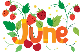 Joyful June Clipart: Whimsical Strawberries and Sunshine Typography Design