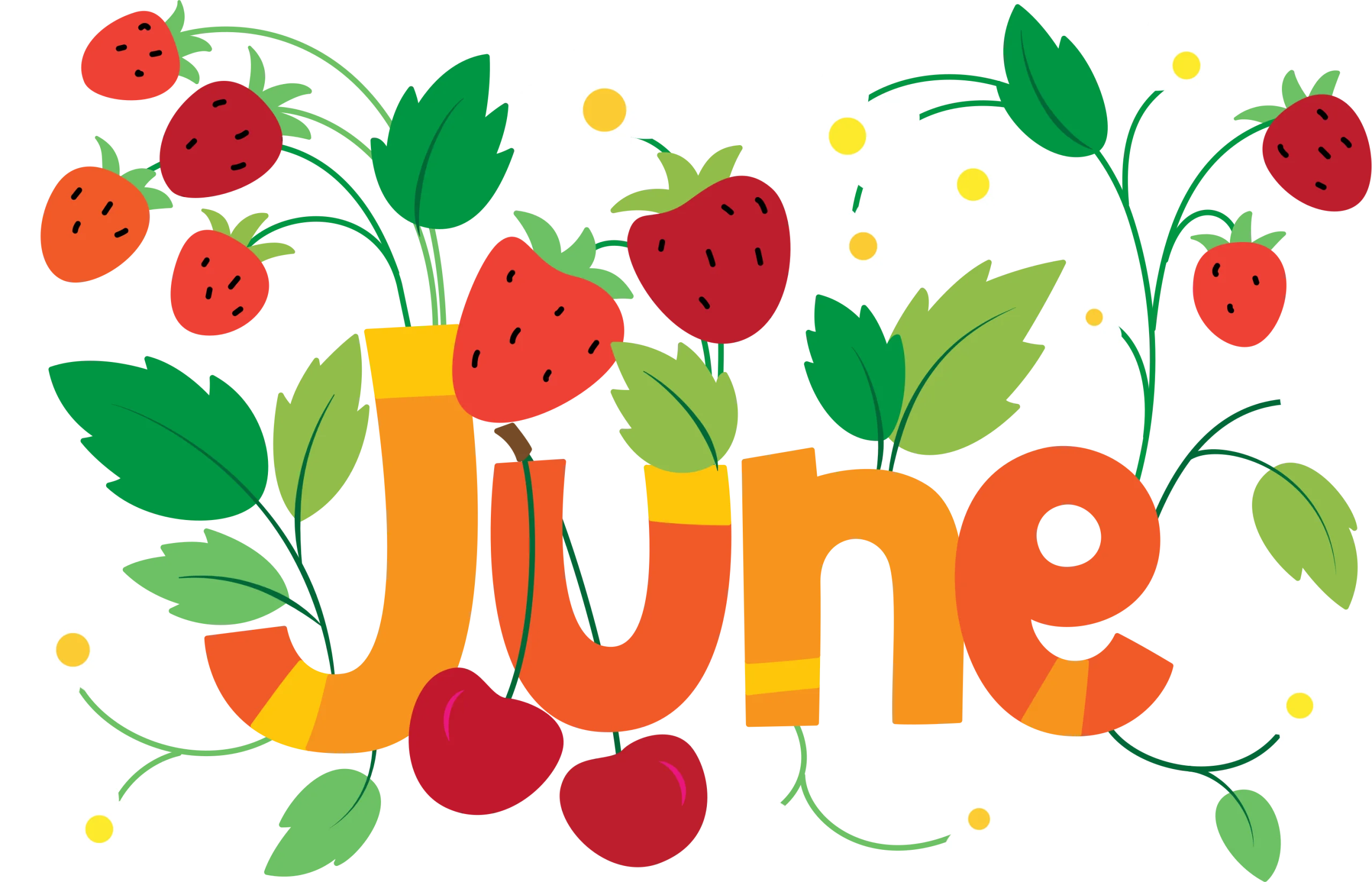 Joyful June Clipart: Whimsical Strawberries and Sunshine Typography Design