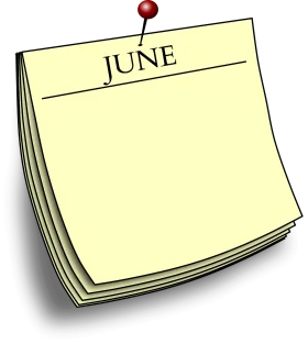 Minimalist June Calendar Notepad Clipart with Soft Yellow Pages and Red Pushpin