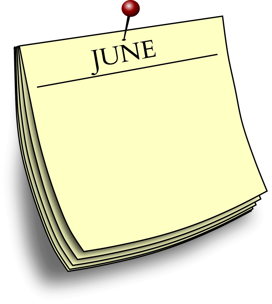 Minimalist June Calendar Notepad Clipart with Soft Yellow Pages and Red Pushpin