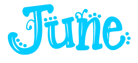 Playful Blue June Clipart with Whimsical Bubble-Like Typography