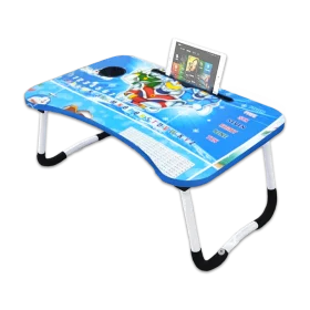 Playful Blue Kids Laptop Study Table Clipart with Cartoon Characters