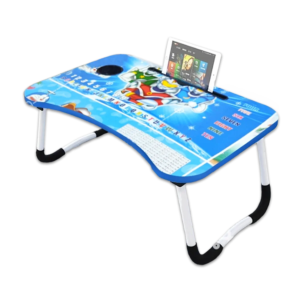 Playful Blue Kids Laptop Study Table Clipart with Cartoon Characters