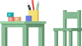 Playful Kids Study Desk with Colorful Pencil Holder and Alphabet Blocks Clipart