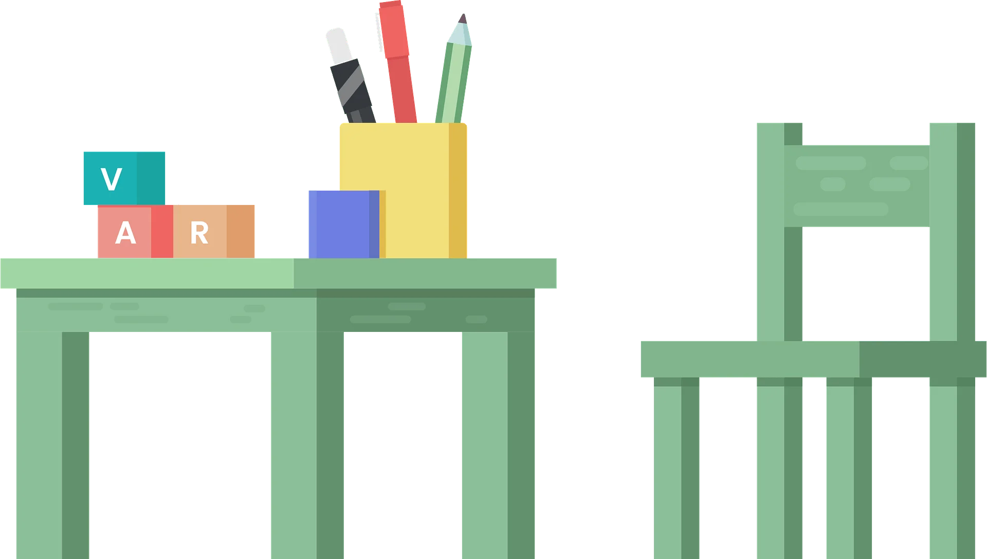 Playful Kids Study Desk with Colorful Pencil Holder and Alphabet Blocks Clipart