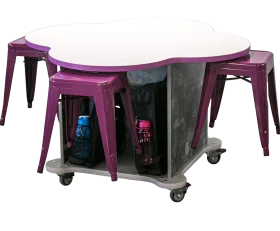Playful Purple School Desk Clipart with Rolling Storage Cart for Kids