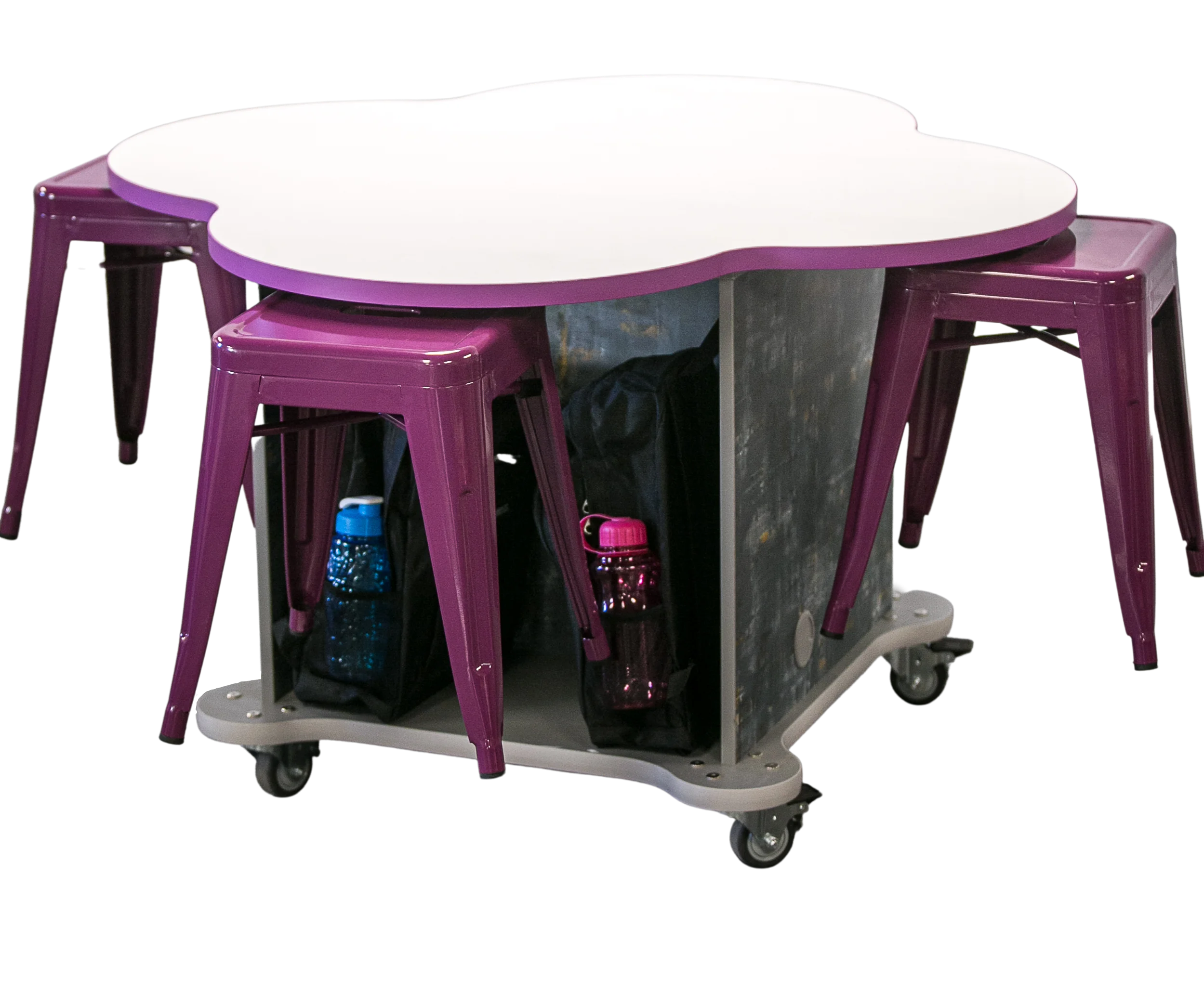 Playful Purple School Desk Clipart with Rolling Storage Cart for Kids