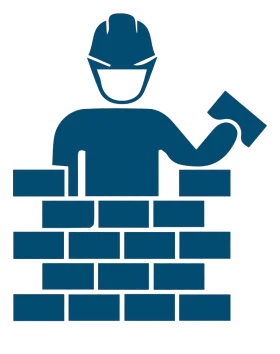 Professional Construction Worker Building Brick Wall Clipart Illustration