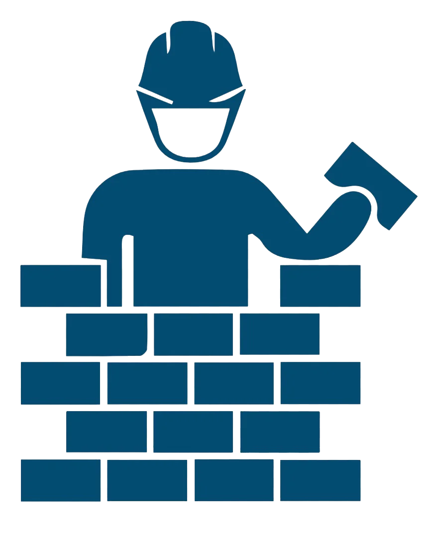 Professional Construction Worker Building Brick Wall Clipart Illustration