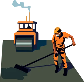 Road Construction Worker in Safety Gear Operating Steamroller Clipart Illustration