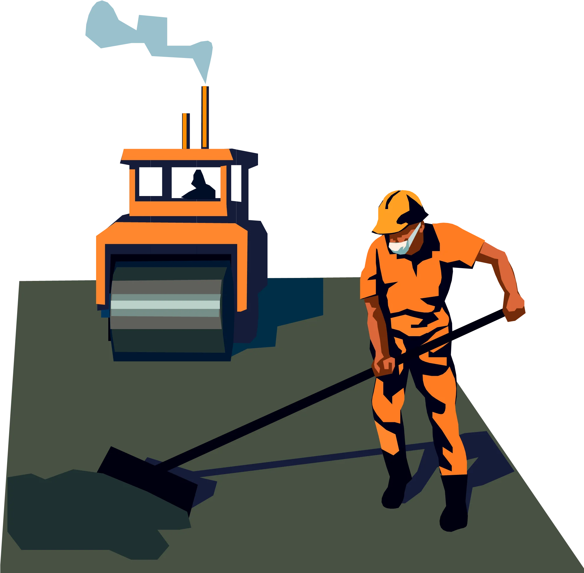 Road Construction Worker in Safety Gear Operating Steamroller Clipart Illustration