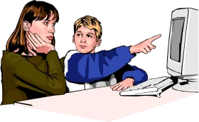 Students Collaborating on Homework Assignment with Computer Assistance Clipart