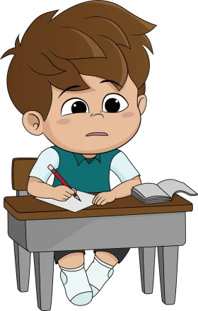 Studious Young Student Diligently Working on Homework Clipart Illustration
