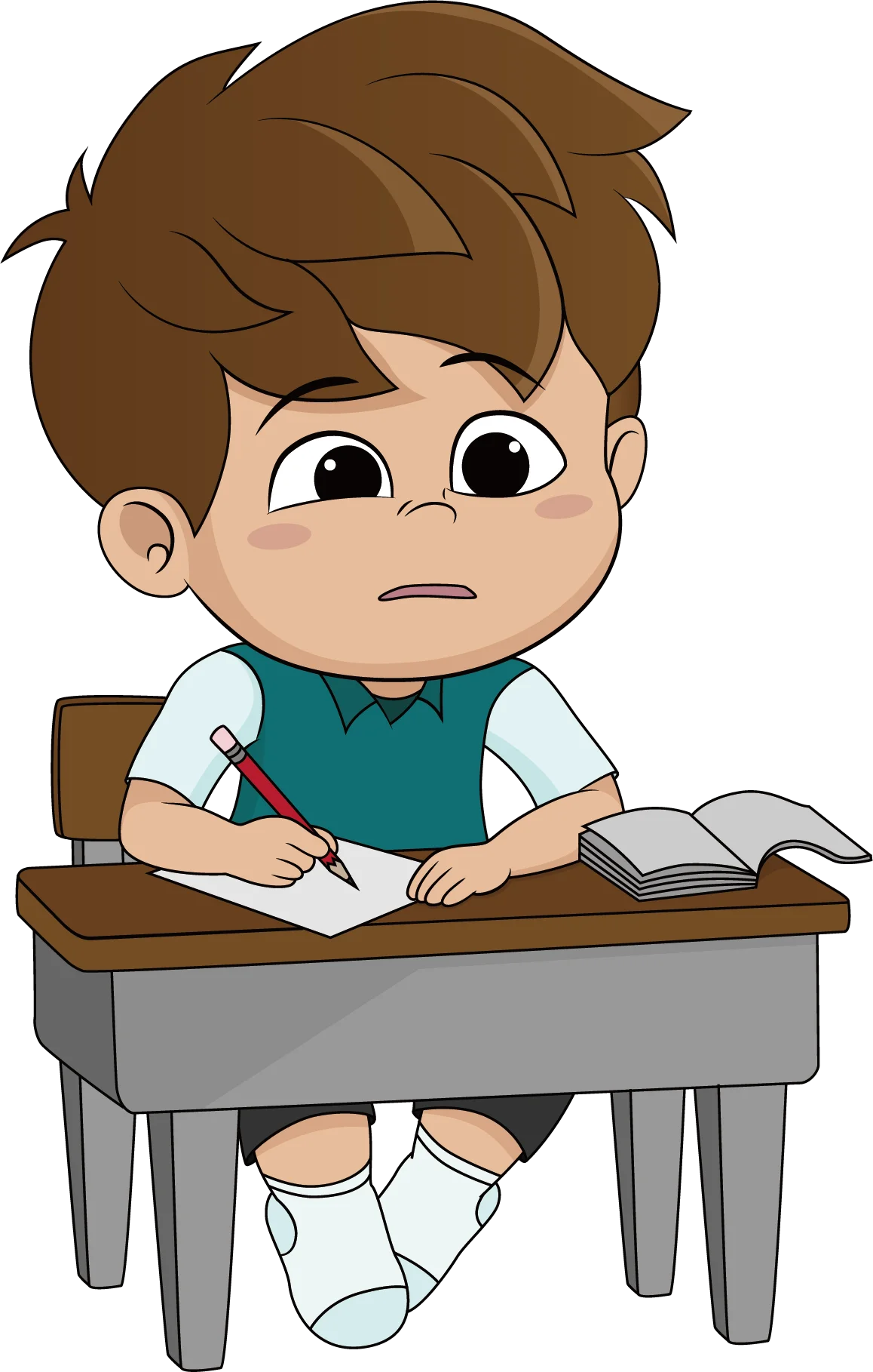 Studious Young Student Diligently Working on Homework Clipart Illustration