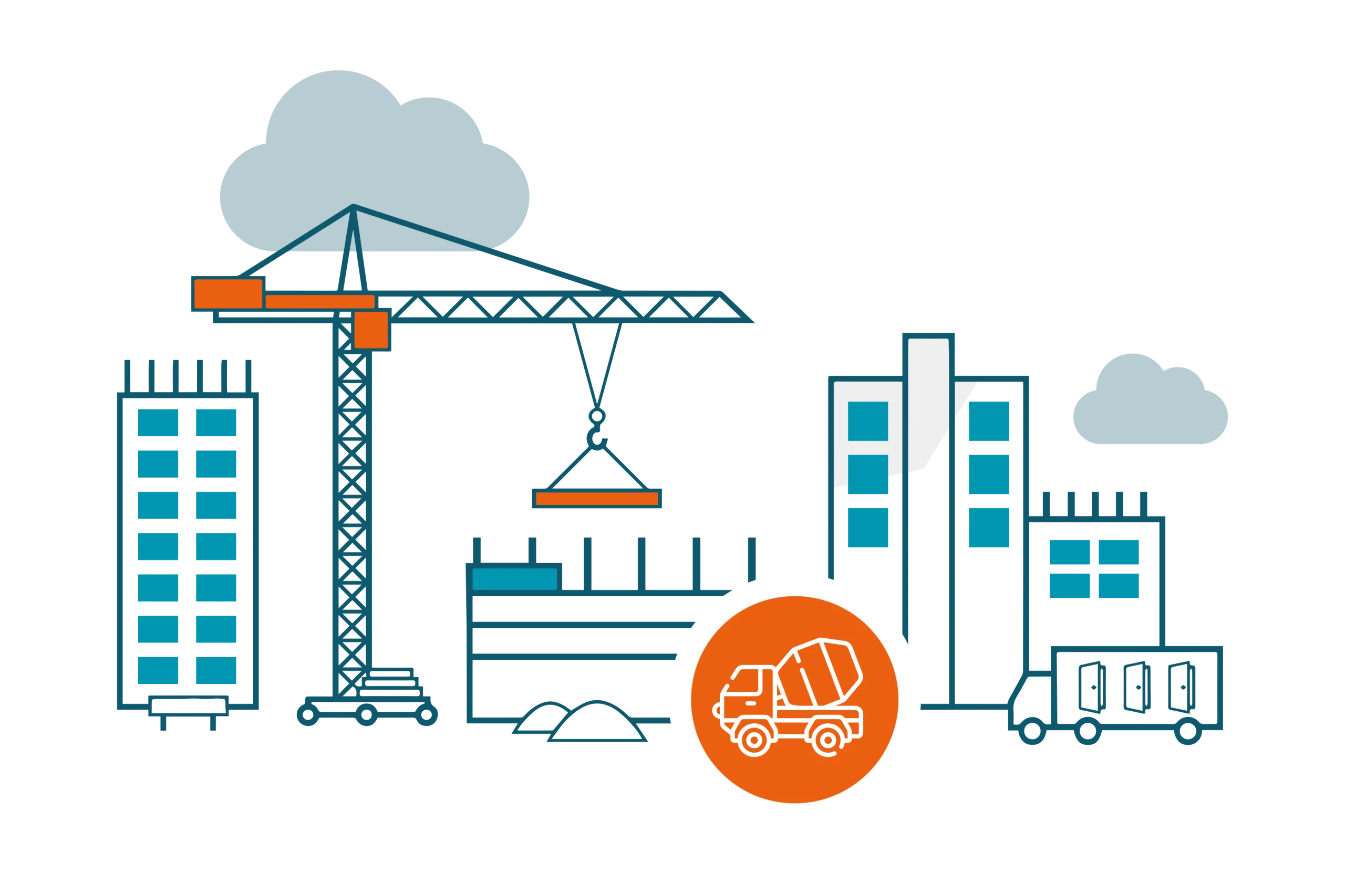 Urban Construction Site Clipart: Building Progress and Development Illustration