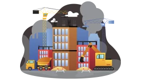 Urban Construction Site Clipart: Machinery and Building Development Landscape