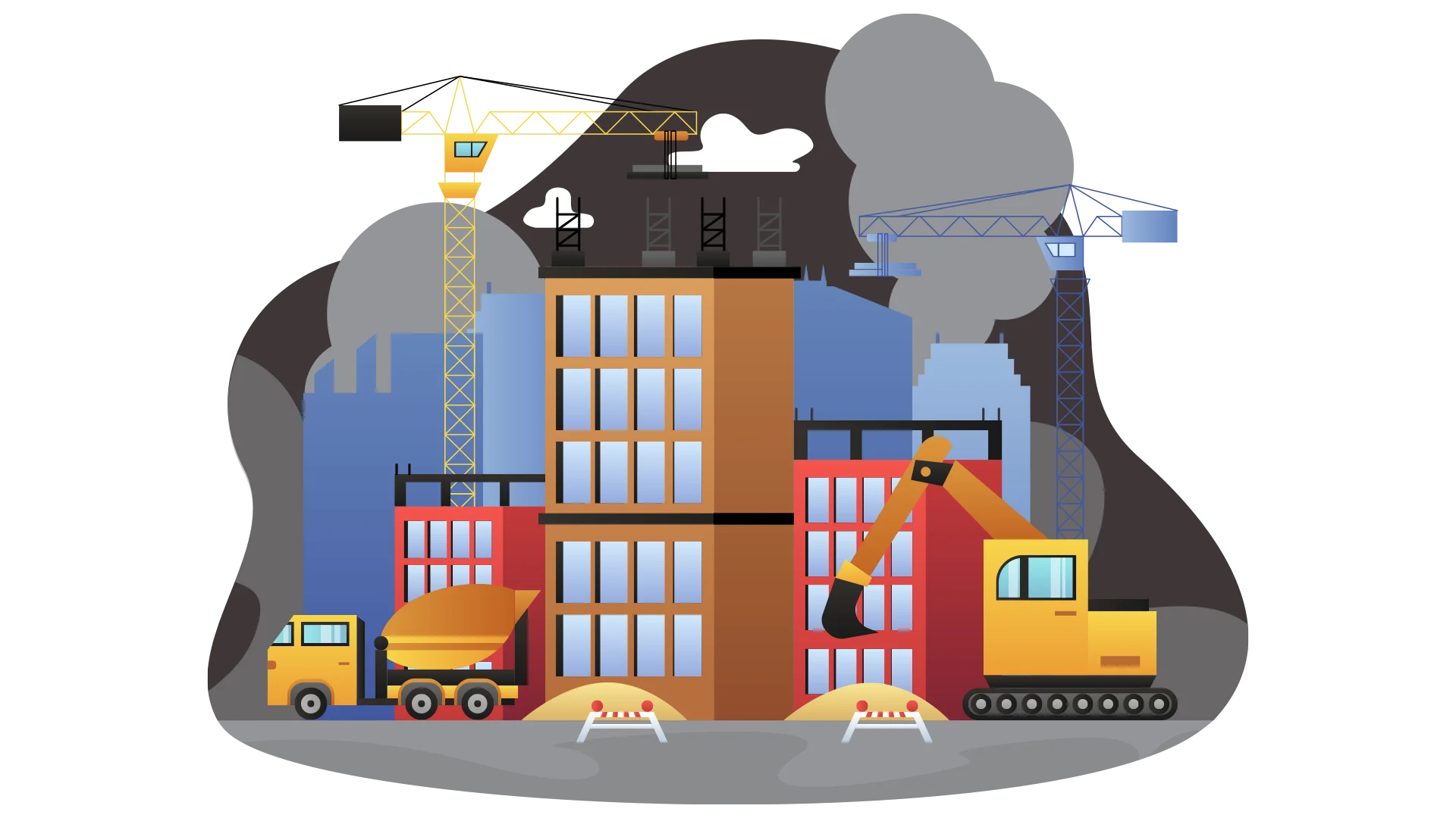 Urban Construction Site Clipart: Machinery and Building Development Landscape