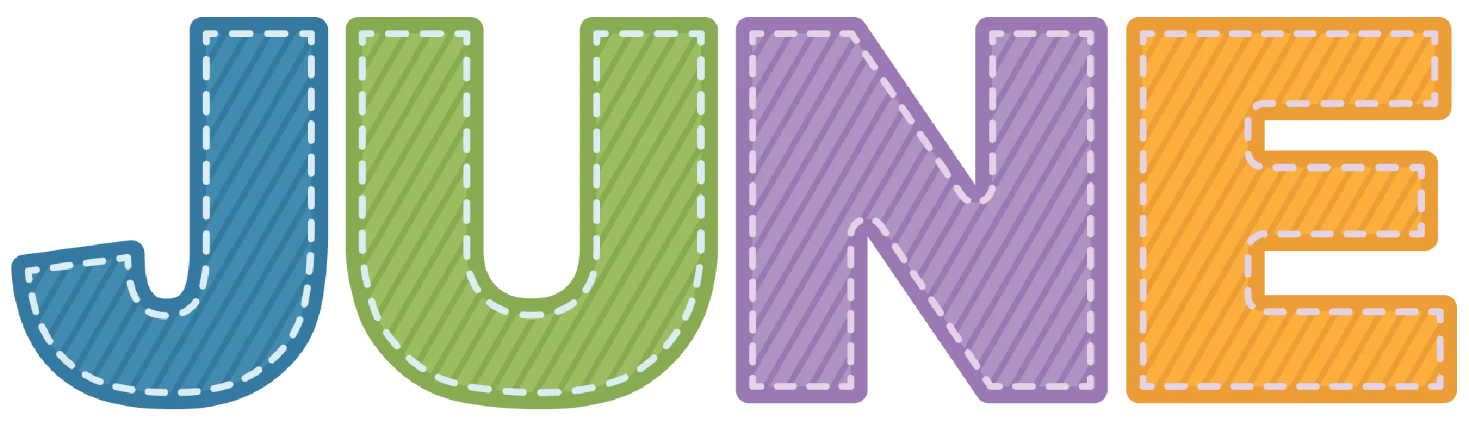 Whimsical June Clipart with Playful Textured Letters in Soft Pastel Colors