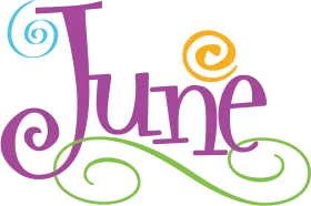 Whimsical June Month Typography Clipart with Colorful Curling Flourishes