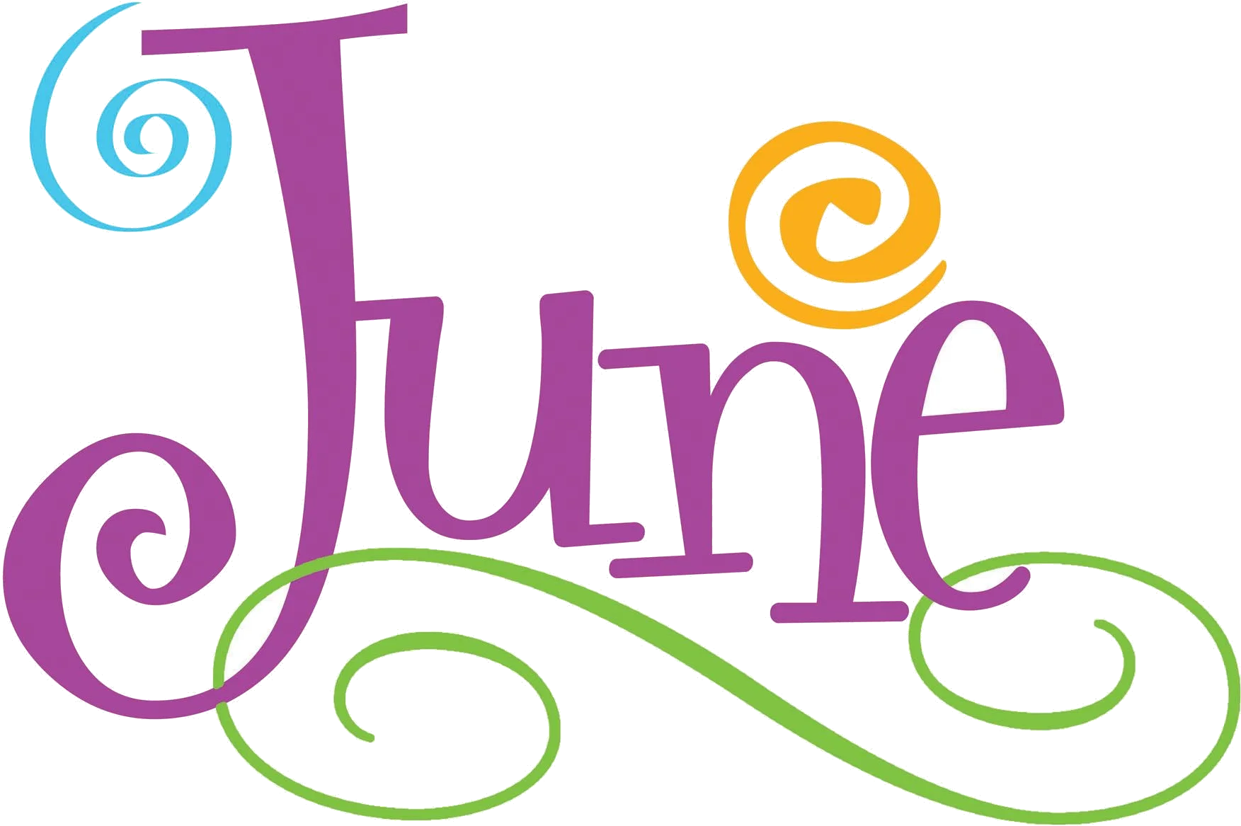 Whimsical June Month Typography Clipart with Colorful Curling Flourishes