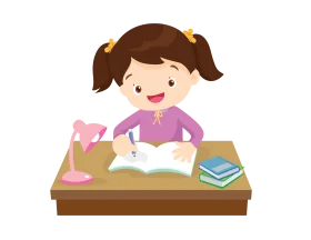 Young Student Diligently Completing Homework with Colorful Illustration Clipart