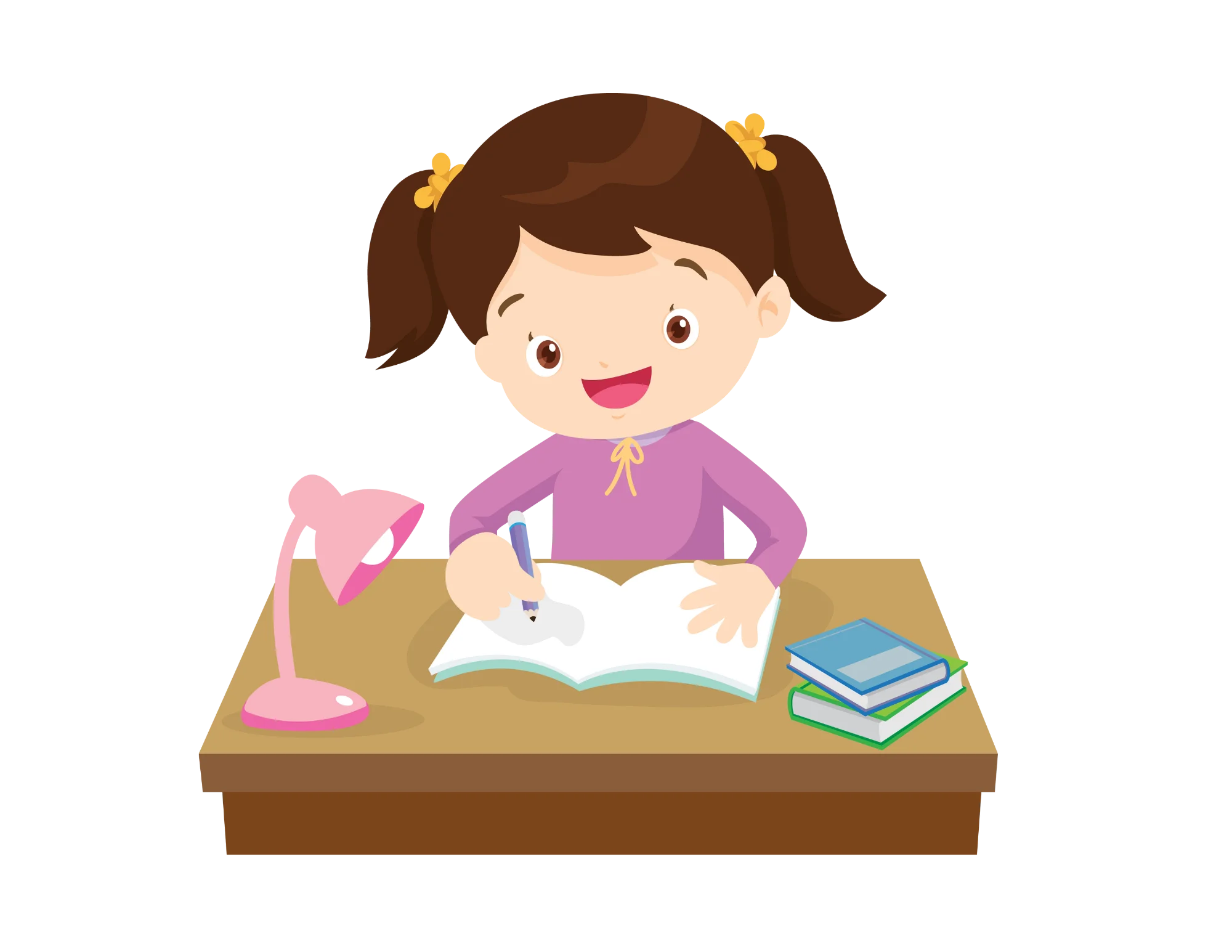 Young Student Diligently Completing Homework with Colorful Illustration Clipart