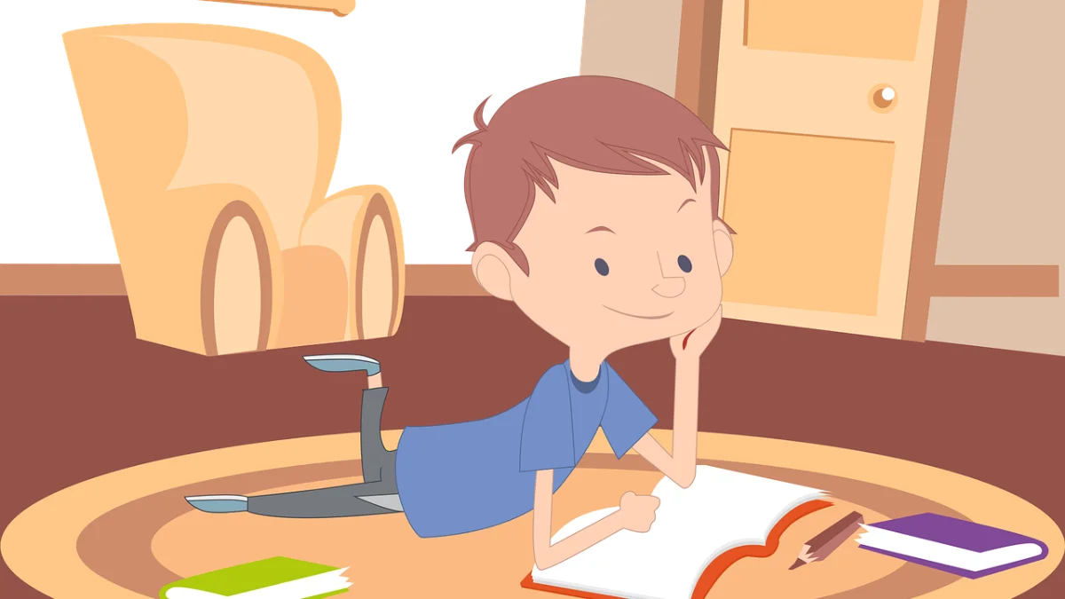 Young Student Diligently Working on Homework Clipart Illustration