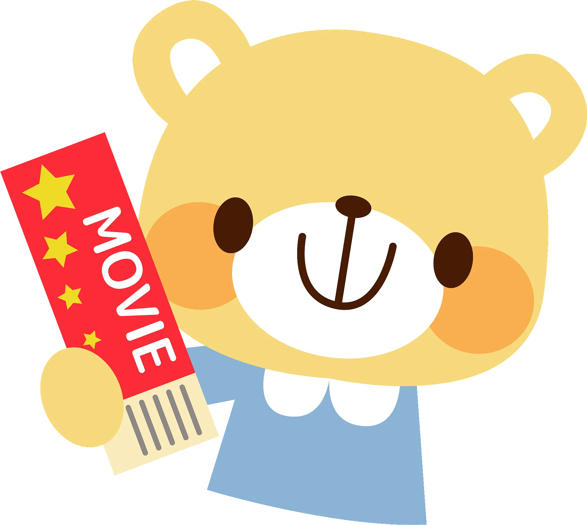 Adorable Cartoon Bear Holding Colorful Movie Ticket Clipart Design
