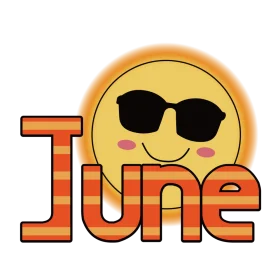 Cheerful June Clipart with Smiling Sun Wearing Cool Sunglasses