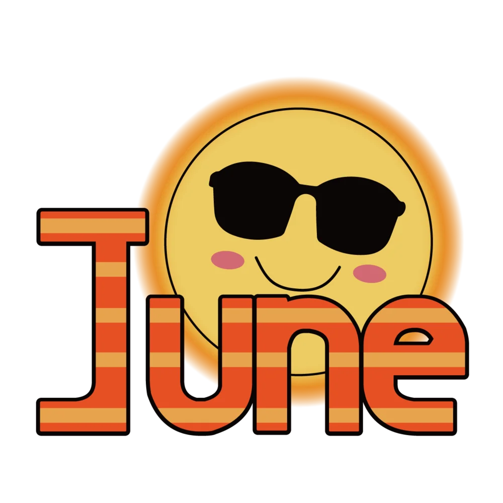 Cheerful June Clipart with Smiling Sun Wearing Cool Sunglasses