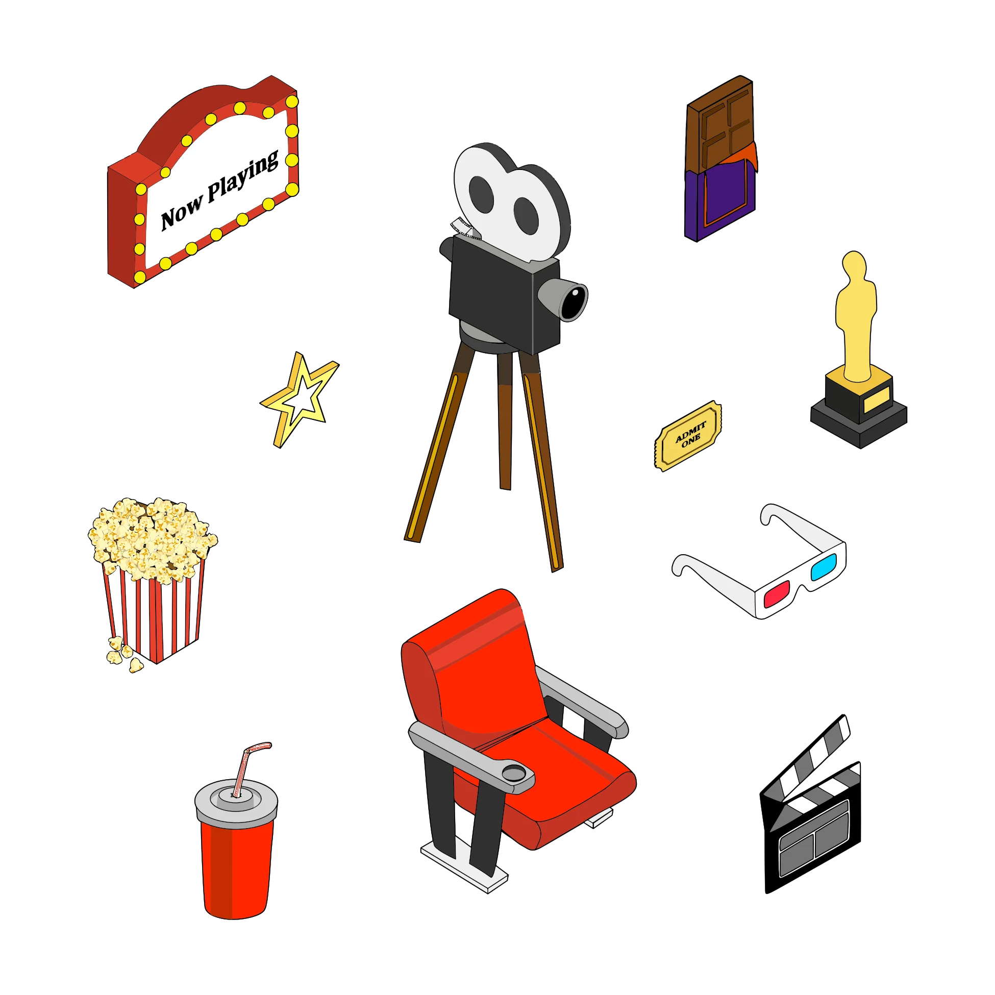 Cinematic Elements Clipart Collection: Icons of Film and Entertainment