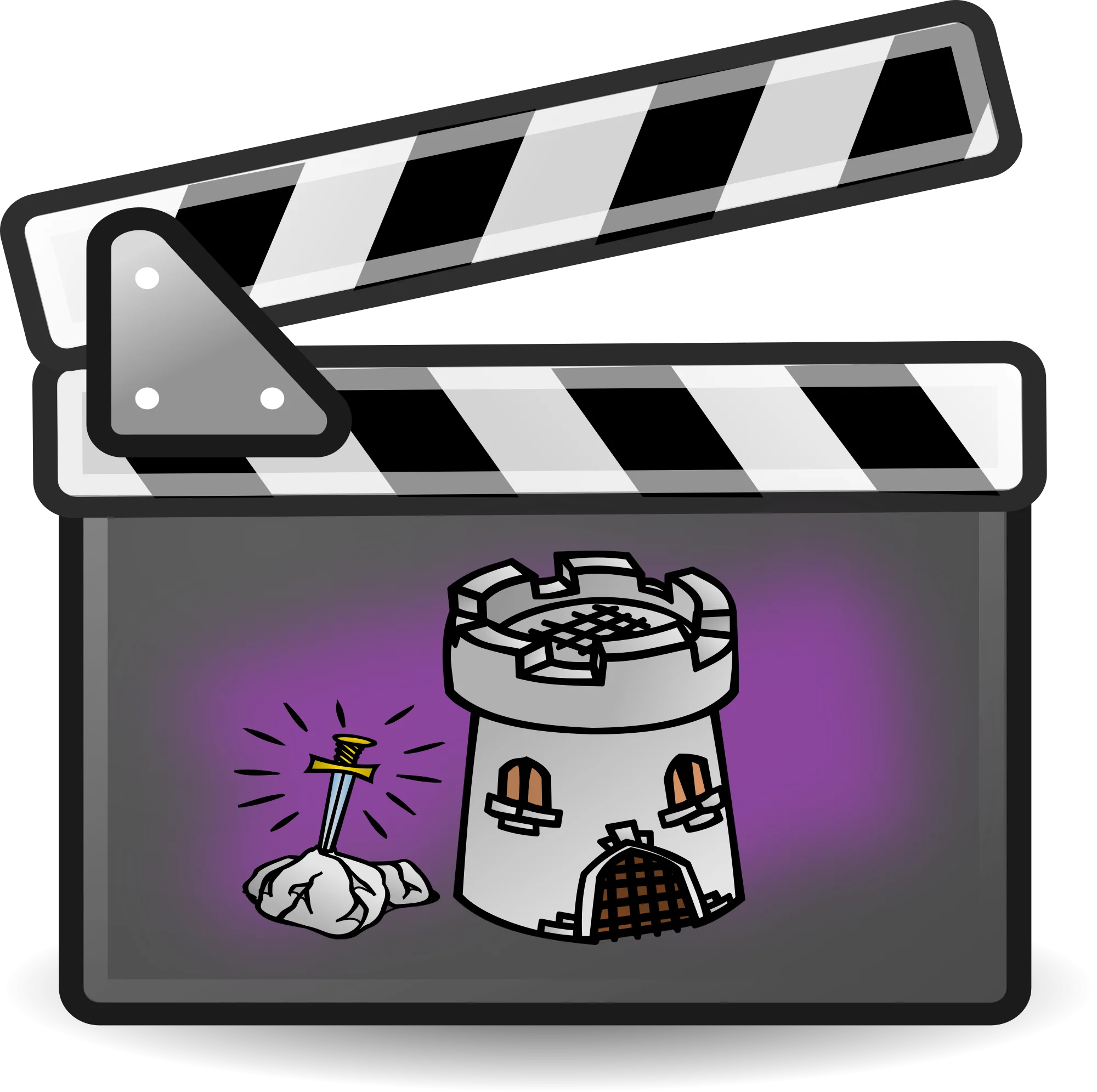Cinematic Medieval Castle and Torch Clapperboard Clipart Design for Film Projects