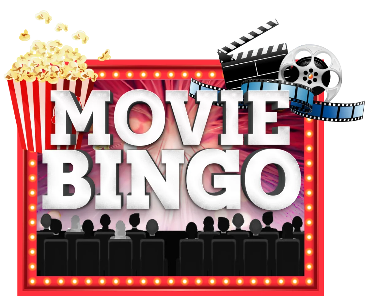 Cinematic Movie Bingo Night Clipart Design with Popcorn and Film Elements