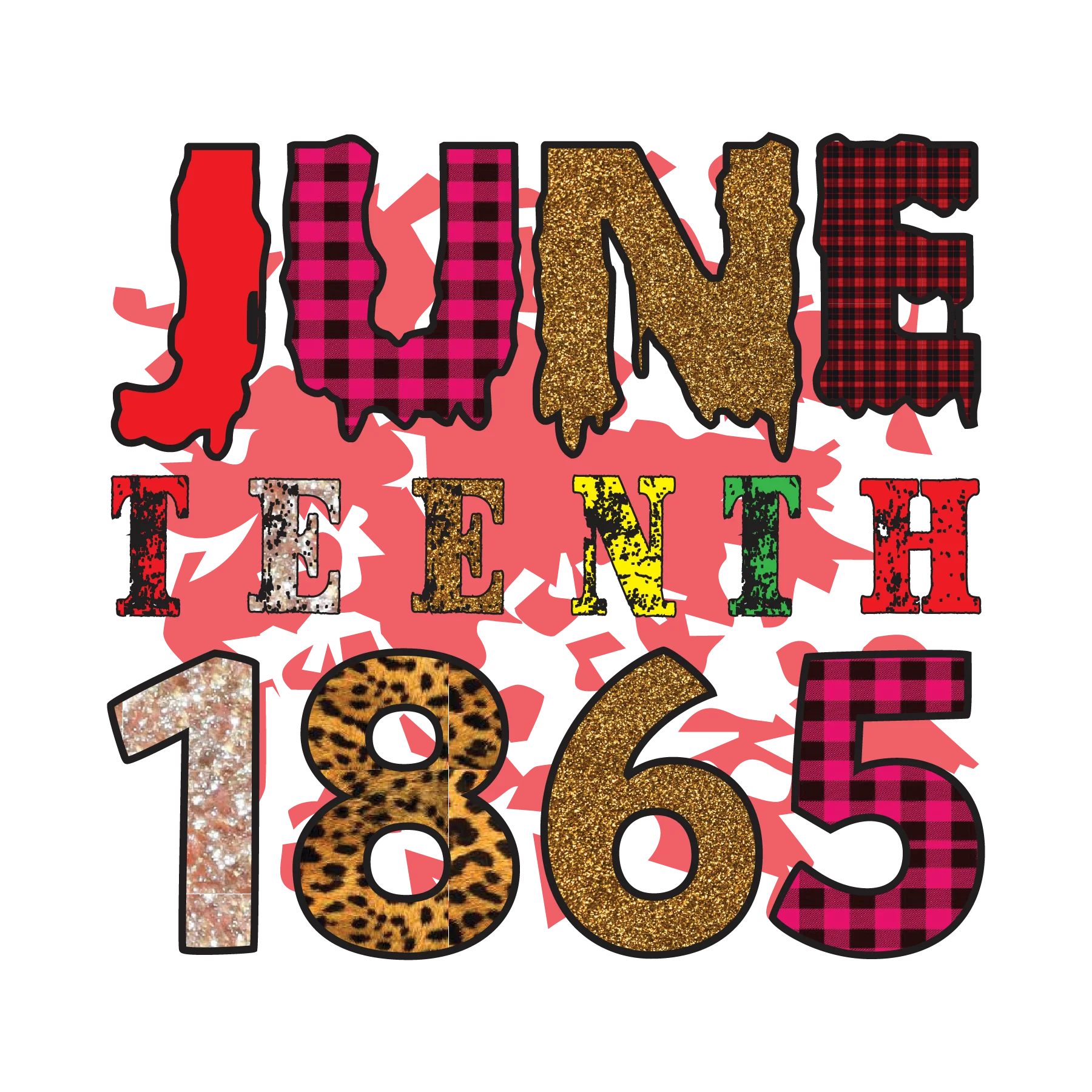 Decorative JuneTeenth 1865 Commemorative Clipart Design with Textured Typography