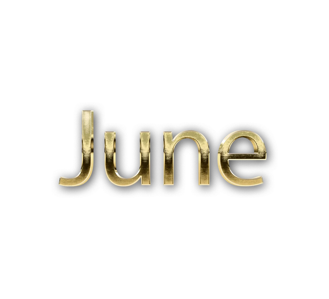 Elegant Gold-Toned June Typography Clipart with Soft Metallic Sheen