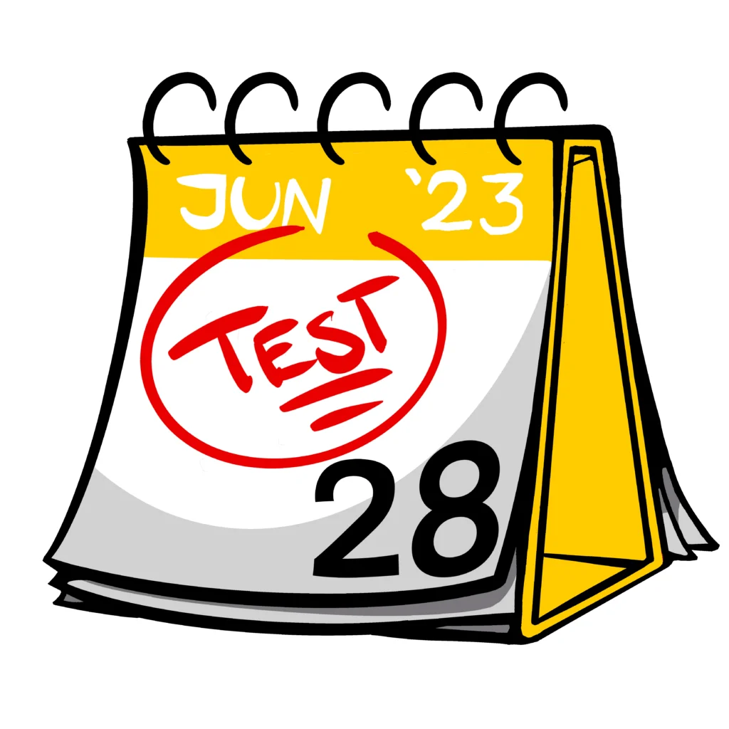 June 23rd Test Date Highlighted on Cartoon-Style Desktop Calendar Clipart